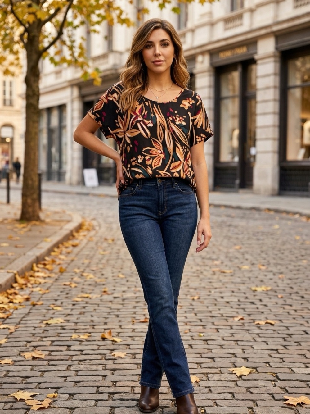 Maurices Black Floral Short Sleeve Scoop Neck Blouse
